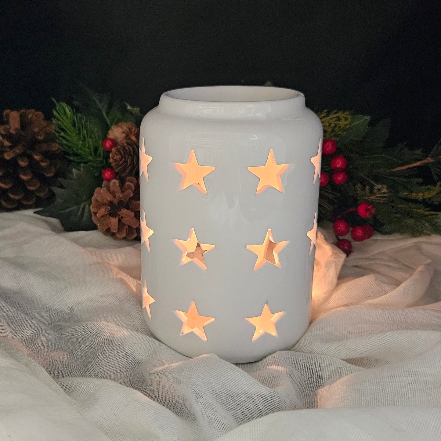 Large White Star Tea Light Burner